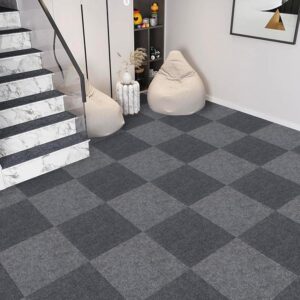 20Pcs Carpet Floor Tiles Self Adhesive Carpet Tiles, Anti-Slip Flooring Rugs for Home Office Living Room Bedroom Kitchen Apartment, Light Grey Peel and Stick Carpet Floor 30X30cm (1.8m²)