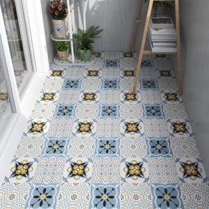 Peel and Stick Floor Tiles Self Adhesive Floor Tile Vinyl Flooring for Bathroom Kitchen Living Room Colorful Moroccan 30x30cm (11.8 x 11.8 inches) 0.9㎡