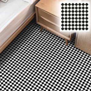 Self Adhesive Floor Tiles, Vinyl Flooring Peel and Stick Floor Tiles, Waterproof Black and White Checkered Effect for Bathroom Kitchen Bedroom,30x30cm（12 X 12 inches）8pcs（0.7㎡）