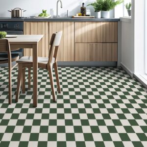 Peel and Stick Floor Tiles Self Adhesive Floor Tile Vinyl Flooring Waterproof, Green and White Effect for Bathroom Kitchen Bedroom, 30cmx30cm 8 Pcs(0.7㎡)
